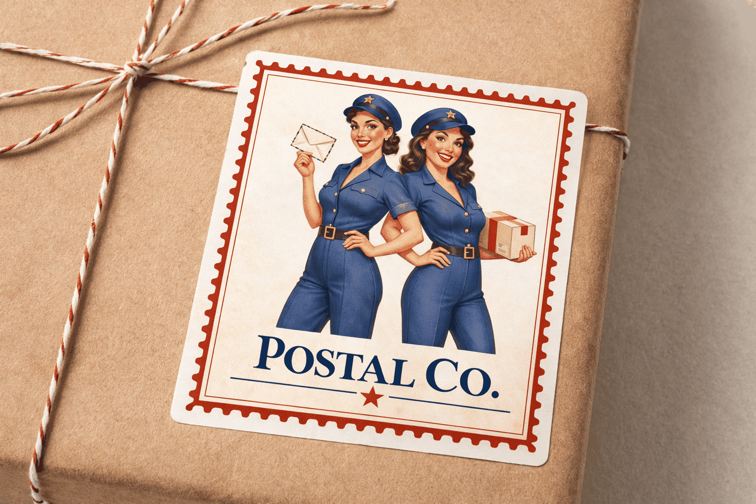 Postal Co. — vintage pin-up postal workers illustration